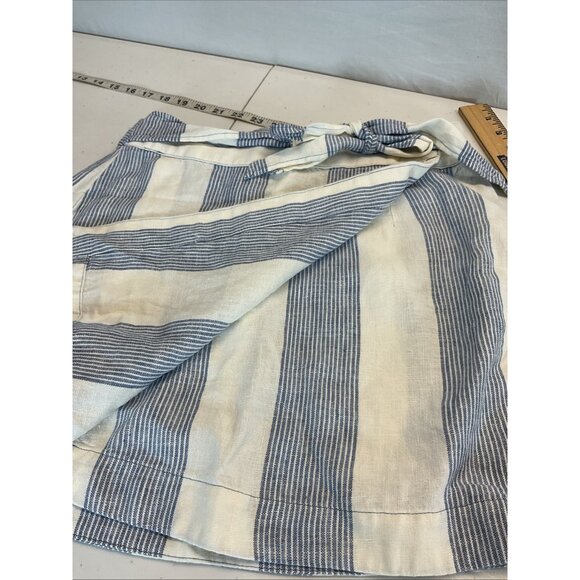 Free People 100% Linen Uptown Days Wrap Mini Skirt size 6‎ Blue White Stripes - Picture 9 of 11